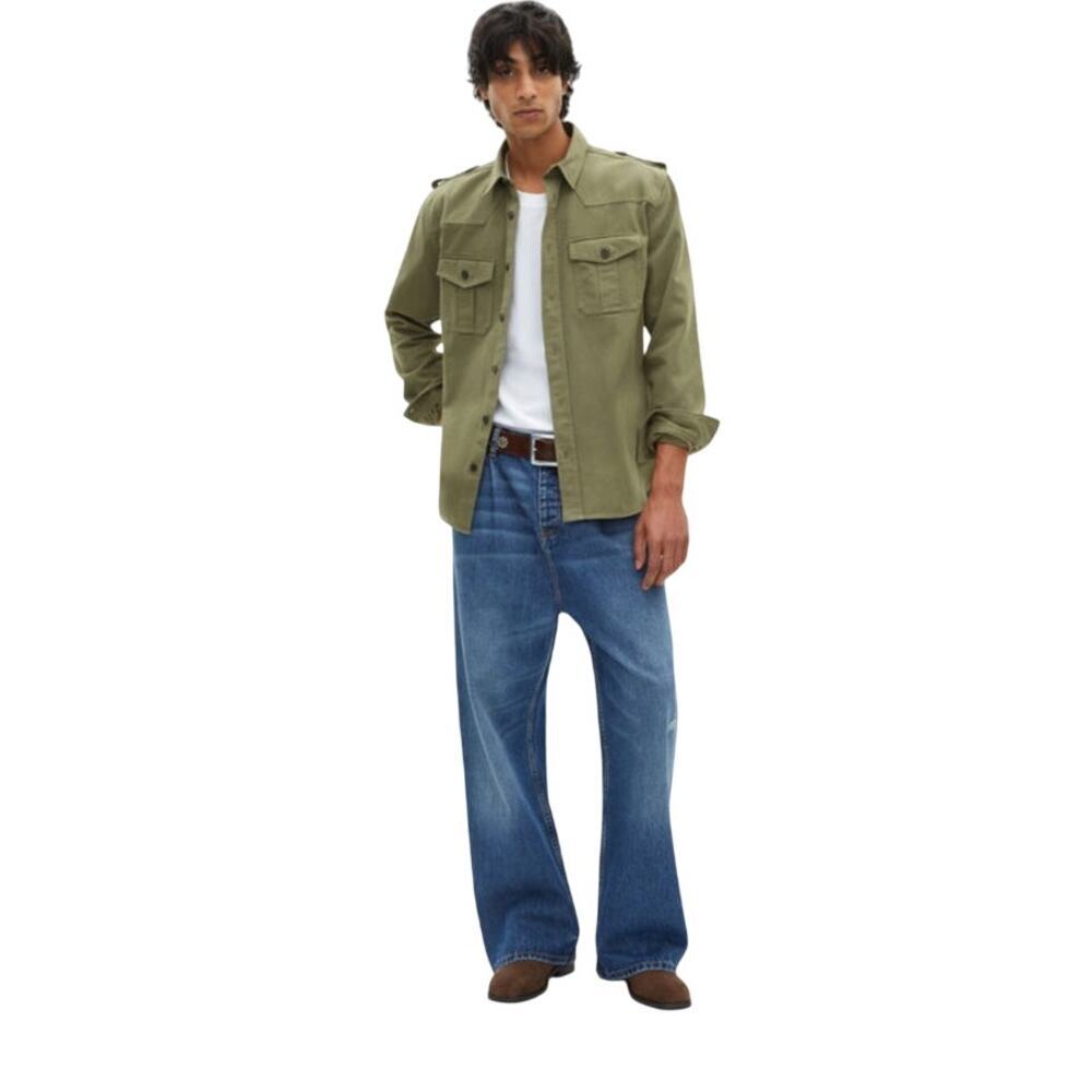 The Kooples Men's Khaki Officer Style Shirt Long Sleeve Olive Night Size M NWT